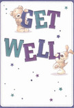 Radiating heartfelt good wishes, this illustrated get well card captures two endearing friends-a teddy bear and a floppy-eared puppy-mid-celebration, each joyfully interacting with the bold, colourful letters that declare 'Get Well.' The bear's soft, fluffy appearance and the puppy's animated, gentle eyes exude warmth and encouragement, a visual embrace echoed by the starlit scattering of blues and purples dancing across the creamy white background. The vivid text in indigo and teal stands confidently at the card's centre, much like a carefully chosen arrangement from Bickley's florists meant to brighten a room near Whitehall Recreation Ground or the High Street. Every detail, from the gentle shading on the animals' plush fur to the playful tilt of the lettering, is imbued with care-delivering hope, joy, and a promise of comfort. This card doesn't just wish recovery; it becomes a keepsake, a gentle reminder that support and light can be found even in the smallest of gestures throughout Bickley's close-knit neighbourhoods.